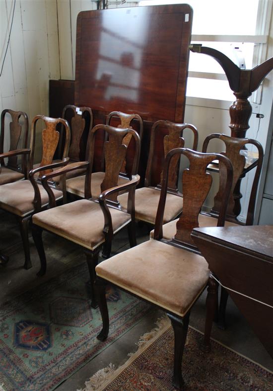Set 8 Queen Anne style walnut dining chairs(-)